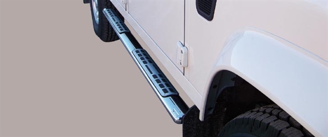 Side bars med trin fra Mach i rustfri stål - Fås i sort og blank til Land Rover Defender 110