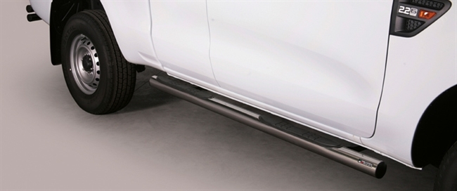 Side bars med trin fra Mach i rustfri stål - Fås i sort og blank til Ford Ranger Extra Cab årg. 12+
