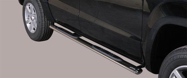 Side bars med trin fra Mach i rustfri stål - Fås i sort og blank til VW Amarok Trend Line årg. 10-