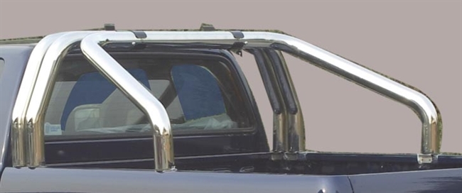 Styrtbøjle/Roll Bar til montering på lad i rustfri stål - Fås i sort og blank med dobbelt rør til VW Amarok Double Cab årg. 10-