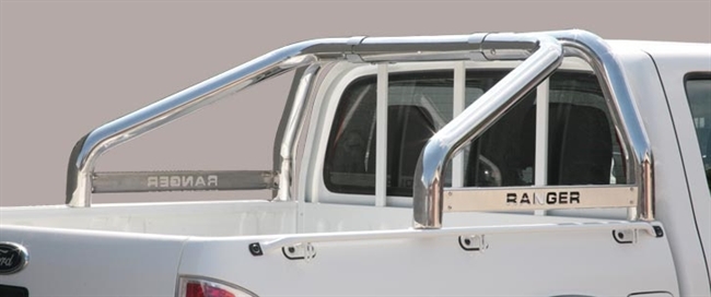 Styrtbøjle/Roll Bar til montering på lad i rustfri stål - Fås i sort og blank med logo til Ford Ranger årg. 09-11