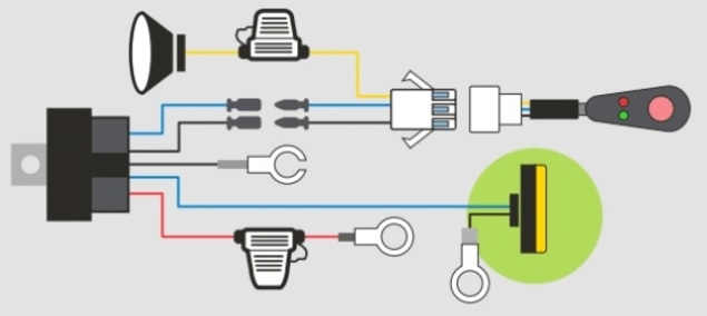Ledningsnet med relæ og kontakt til LED bar lygter