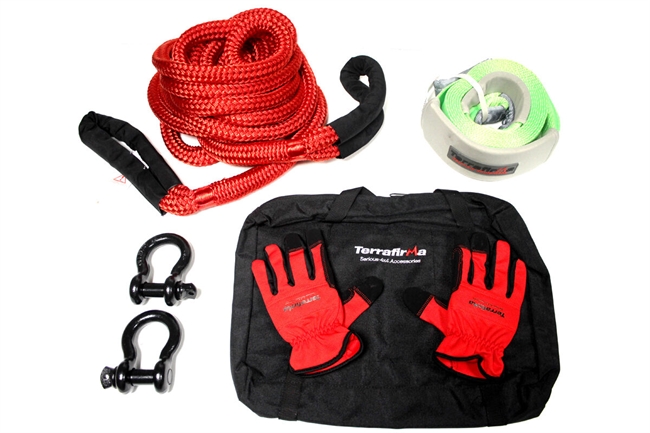 Recovery kit med sjækler, træstrop, elastiktov og handsker fra Terrafirma4x4 