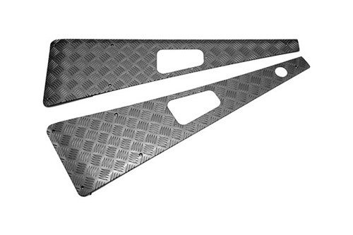 Skærmbeskyttelse Wing tops i 3 mm sort aluminium med hul til antenne i venstre side til Land Rover Defender