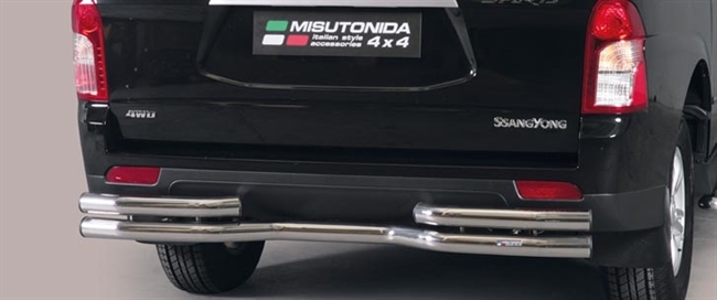 Beskyttelsesbar - dobbelt til bagkofanger i rustfri stål - Fås i sort og blank til SsangYong Actyon Sport årg. 12+