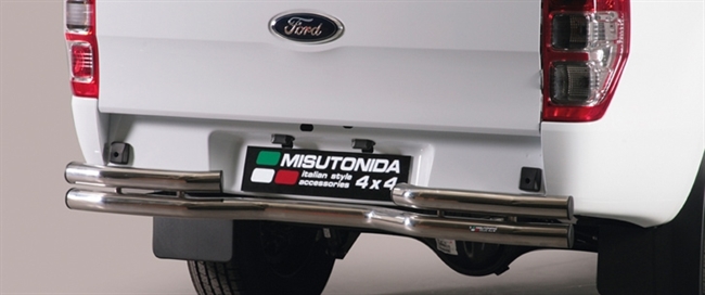 Beskyttelsesbar - dobbelt til bagkofanger i rustfri stål - Blank til Ford Ranger Extra Cab årg. 12+