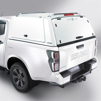Hardtop fra ProTop Gullwing uden glasrude i bagdøren lakeret i køretøjets originalfarve til Isuzu D-Max D/C Årgang 2025+
