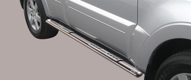 Side bars med trin i rustfri stål - Blank til Mitsubishi Pajero lang model årg. 07+