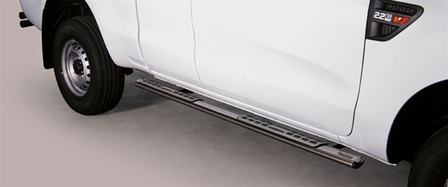 Side bars med trin i rustfri stål - Blank til Ford Ranger extra cab årg. 12+