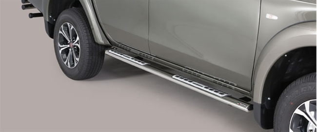 Side bars med trin i rustfri stål - Blank til Mitsubishi L200 Double Cab årg. 15+