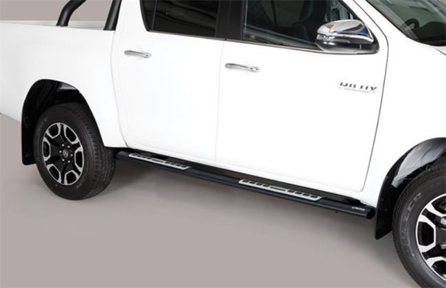 Side bars i rustfri stål - Sort til Toyota Hilux Double Cab årg. 21+