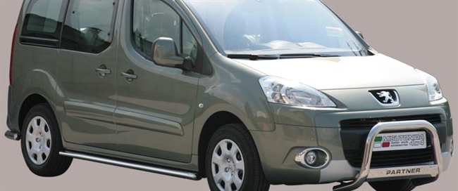 A-bar City EU godkendt - Blank i rustfri stål med logo til Peugeot Partner årg. 08-15