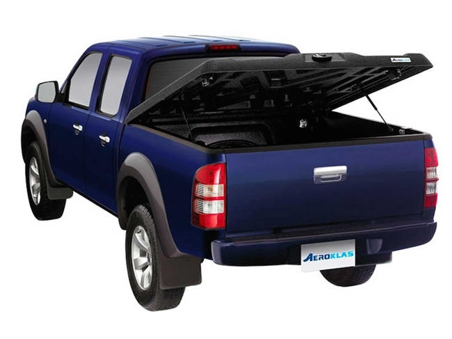 Ladtop fra Aeroklas Speed hard cover i sort (grynet overflade) til Ford Ranger og Mazda BT50 Double Cab Årgang 2006-2012