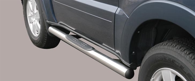 Side bars med trin i rustfri stål - Blank til Mitsubishi Pajero 3 dørs årg. 07+