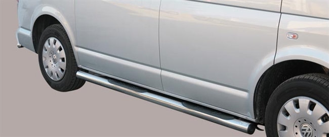 Side bars (trinbrædder) med trin fra Mach i rustfri stål - Fås i sort og blank til VW T5 årg. 10+