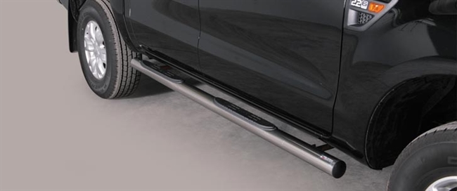 Side bars (trinbrædder) med trin fra Mach i rustfri stål - Fås i sort og blank til Ford Ranger Double Cab årg. 12+