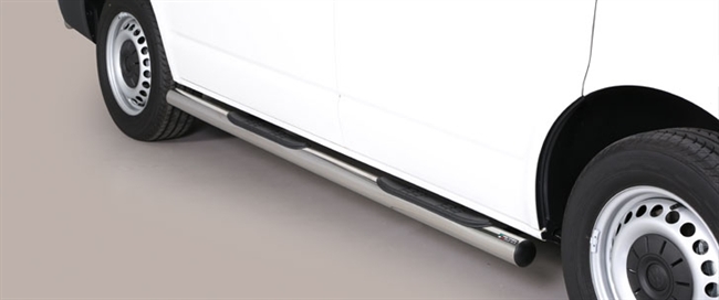 Side bars (trinbrædder) med trin fra Mach i rustfri stål - Fås i sort og blank til VW T6 kort model årg. 15+