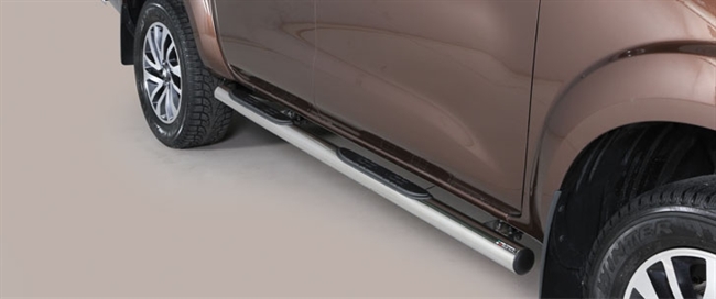 Side bars med trin i rustfri stål - Blank til Nissan Navara NP300 Double Cab årg. 16>