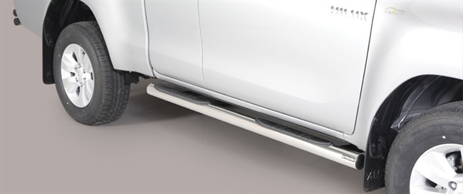 Side bars med trin i rustfri stål - Blank til Toyota Hilux Extra Cab årg. 16>
