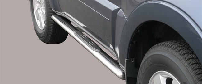 Side bars med trin i rustfri stål - Blank til Mitsubishi Pajero kort model årg. 07+