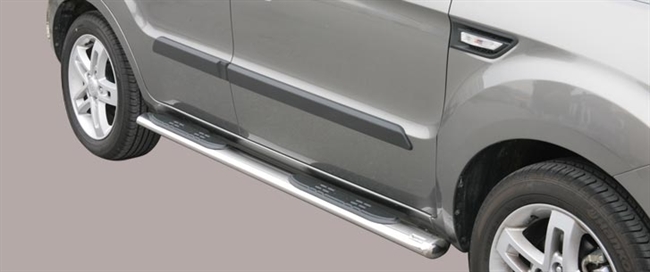 Side bars med trin i rustfri stål - Blank til Kia Soul årg. 09-13