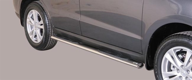 Side bars med trin i rustfri stål - Blank til Hyndai Santa Fe årg. 10-12