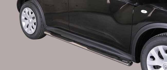 Side bars ovale med trin fra Mach i rustfri stål - Fås i sort og blank til Nissan Juke 4x2 årg. 10>