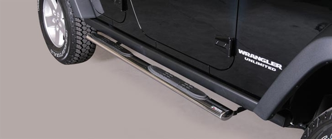 Side bars med trin i rustfri stål - Blank til Jeep Wrangler årg. 11+