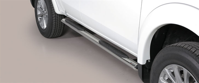 Side bars med trin i rustfri stål - Blank til Mitsubishi L200 Extra Cab årg. 15+