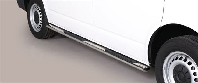 Side bars ovale med trin fra Mach i rustfri stål - Fås i sort og blank til VW T6 kort model årg. 15+