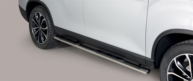 Side bars med trin i rustfri stål - Blank til SsangYong Rexton årg. 18+