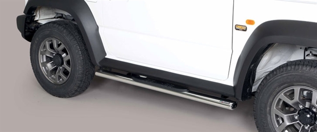 Side bars med trin fra Mach i rustfri stål - Fås i sort og blank til Suzuki Jimny årg. 18+