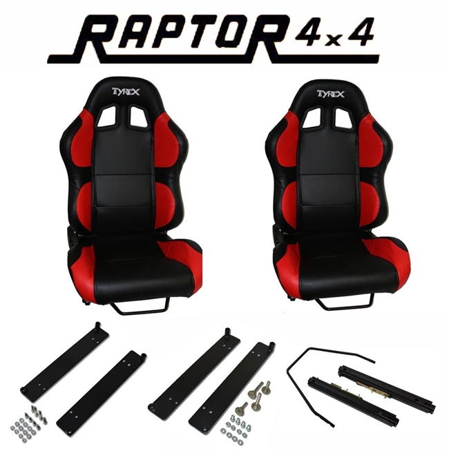 Sæde i skålform fra Tyrex - sportssæde i rødt & sort imiteret læder - Komplet sæt inkl. skinner