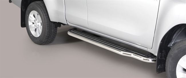 Trinbrædder i rustfri stål - Blank - Lang model til Toyota Hilux Extra Cab årg. 16>