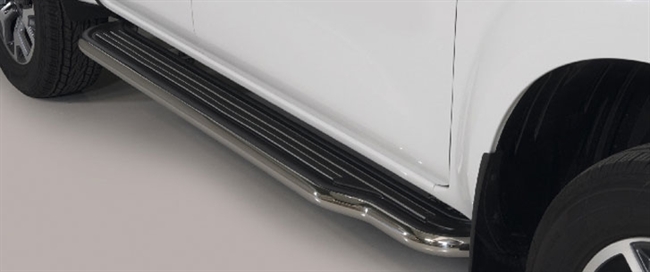 Trinbrædder (Side steps) i rustfri stål - Fås i sort og blank- Ekstra lang model fra Mach til Renault Alaskan årg. 18+