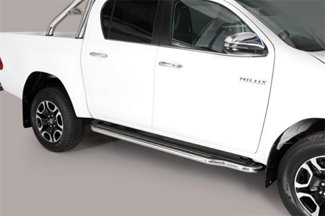 Trinbrædder i rustfri stål - Blank - Ekstra lang model til Toyota Hilux Double Cab årg. 16+