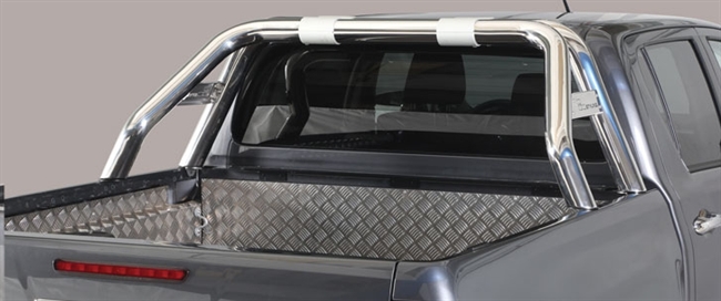 Styrtbøjle/Roll Bar i rustfri stål  - Fås i sort og blank med logo til Toyota Hilux årg. 16>