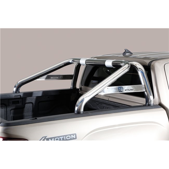 Styrtbøjle/Roll Bar i rustfri stål  - Fås i sort og blank med logo til VW Amarok årg. 23+