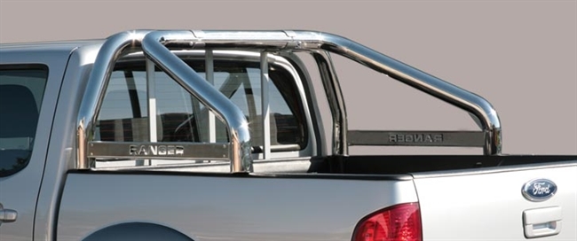 Styrtbøjle/Roll Bar til montering på lad i rustfri stål - Blank med logo til Ford Ranger årg. 06-09