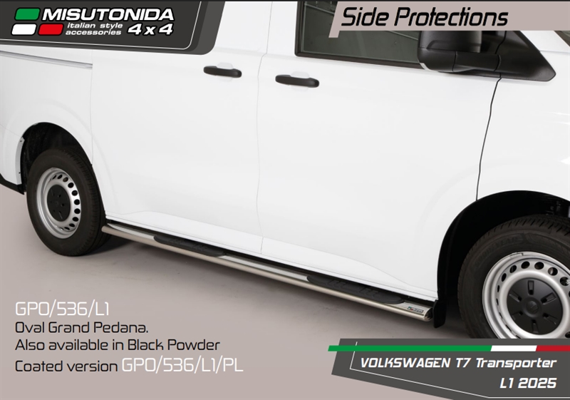 Side bars med trin  i rustfri stål - Blank til VW T7 Årgang 2025+