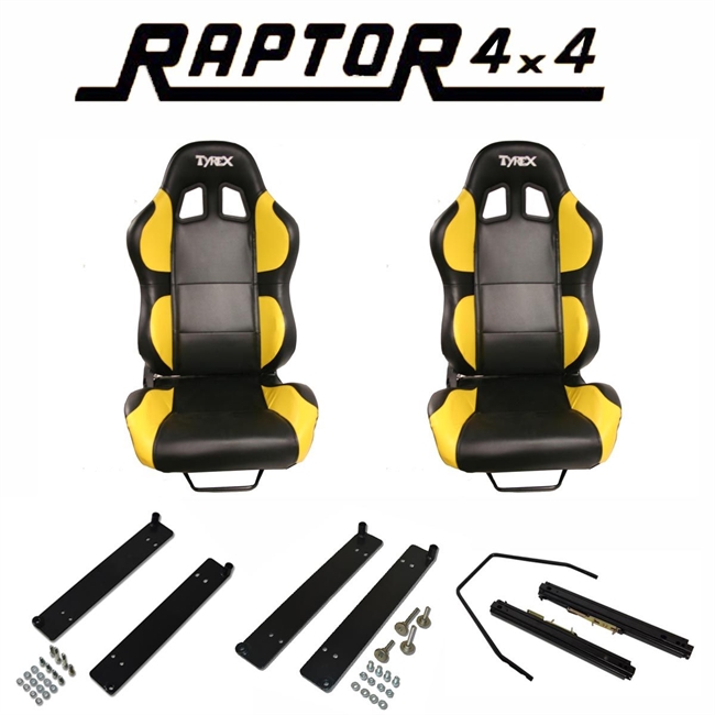 Sæde i skålform fra Tyrex - Sportssæde i Sort og gult imiteret læder - KOMPLET KIT inkl. skinner